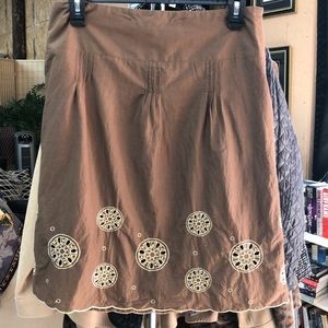 Loft Brown Bead& Metallic Embroidered Detail Lined MIDI Skirt Size 6P